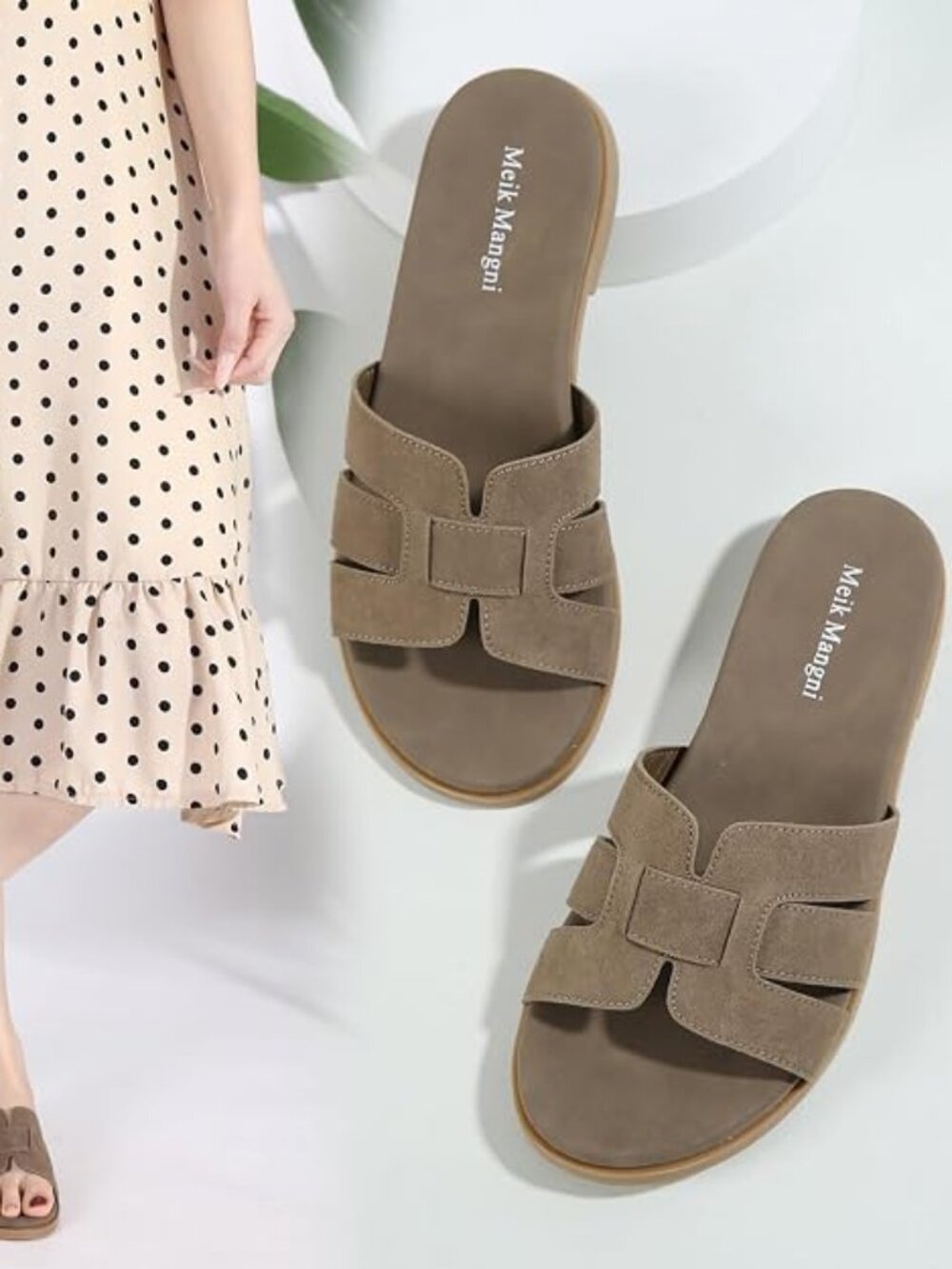 Meik Mangni Women's Flats Dressy Slide Sandals Size: 10 Color: Brown NWT